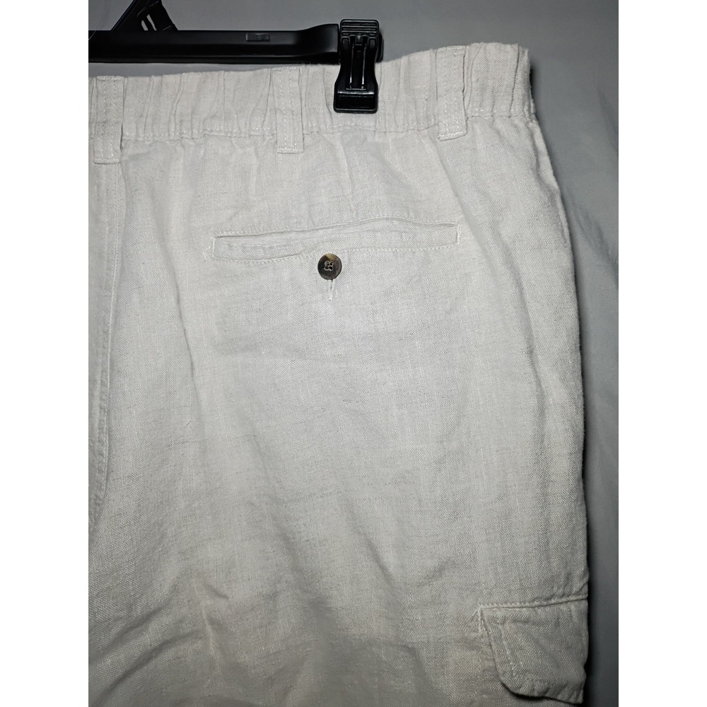 Caribbean Brand Cargo Pants Mens 36x30 Ivory 100% Linen Drawstring Beach Casual - Picture 8 of 9